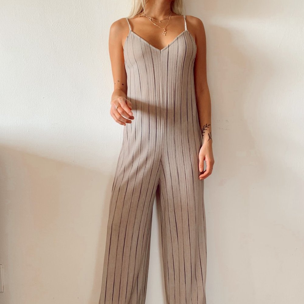 ZARA WOMAN STRIPED WIDE-LEG JUMPSUIT STRAPPY VNECK